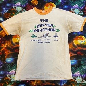 VTG 1970s Boston Marathon Ringer Tee S